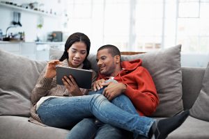 Young couple on sofa